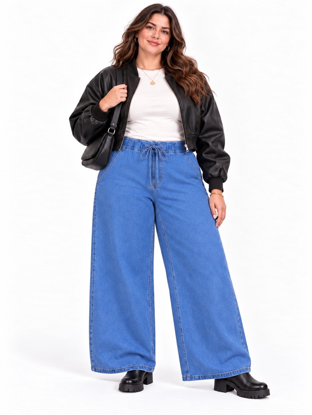 Future Collective SZ 2X drawstring elasticized waist wide leg jeans/waist 44”-50